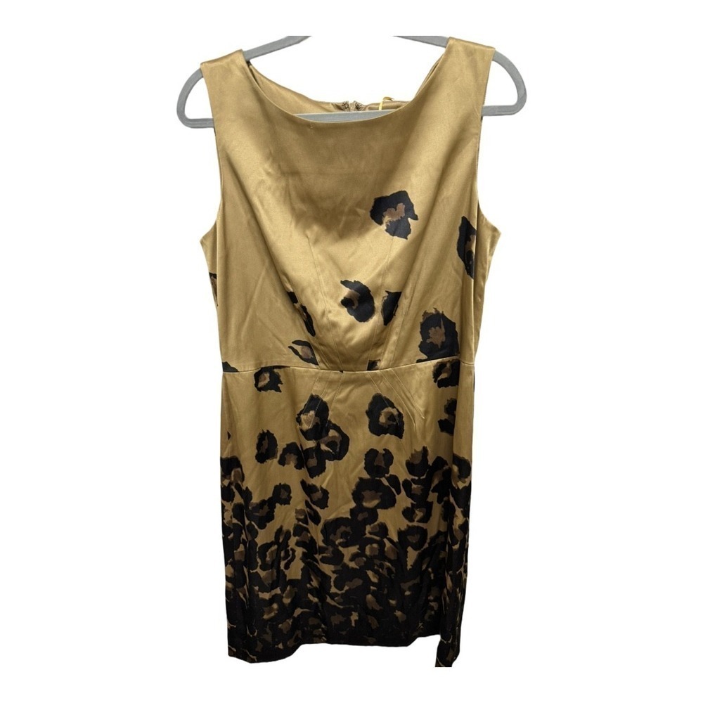 Kenneth Cole Animal Print Pencil Dress Brown Black Spots Size 10 Formal - Picture 1 of 7